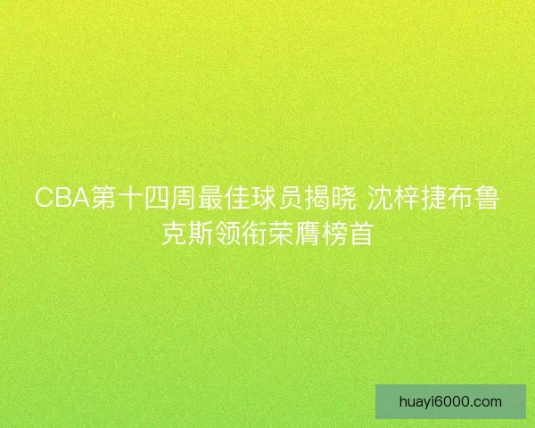 CBA第十四周最佳球员揭晓 沈梓捷布鲁克斯领衔荣膺榜首